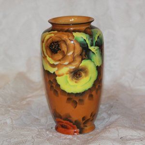 Vintage Hand Painted Vase Porcelain Flowers Browns Pretty Colors Japan 7.75"